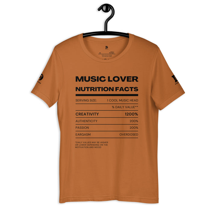 Music Lover Nutrition Facts Unisex Tee